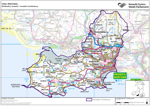 A map showing the Senedd constituency of Gŵyr Abertawe.