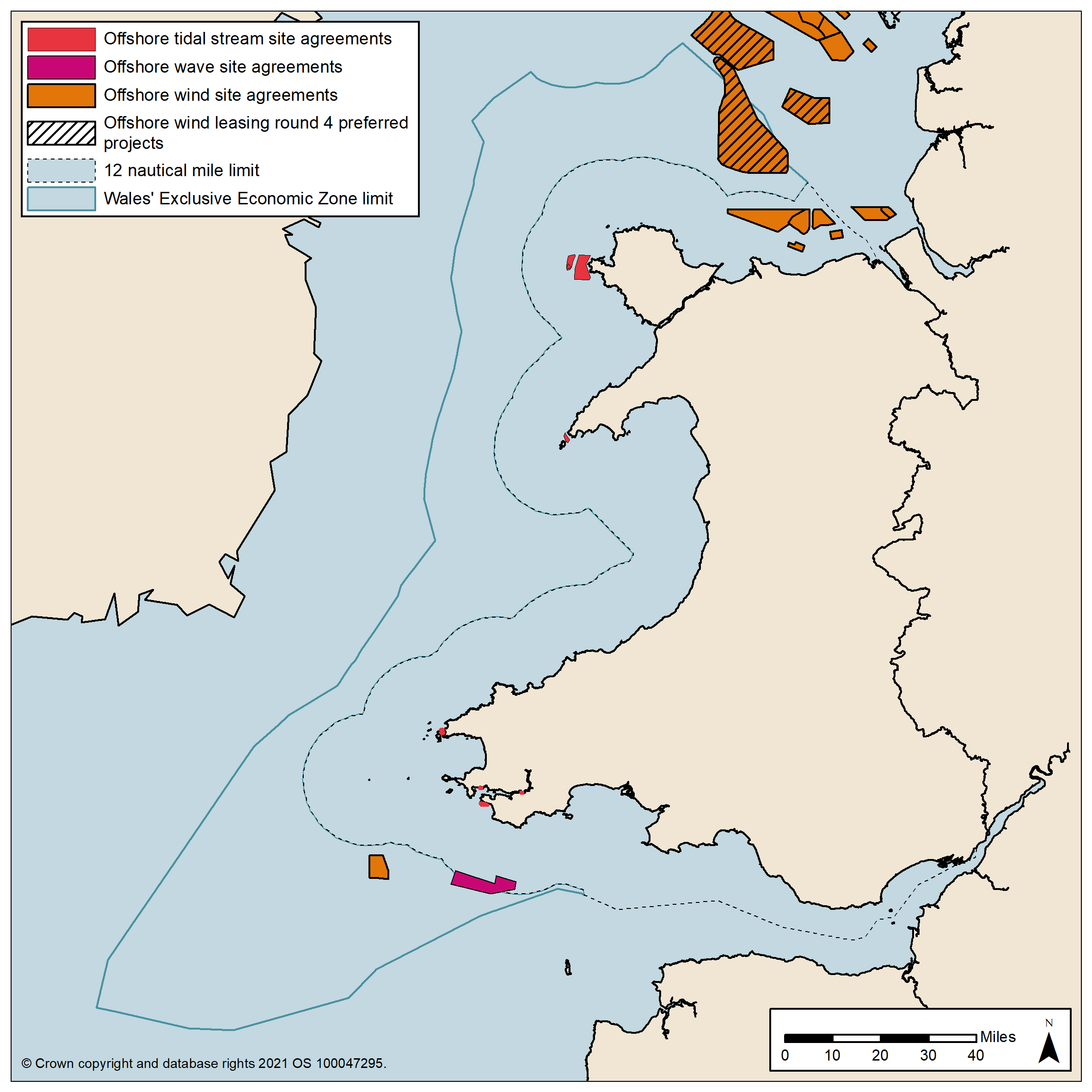 map showing the Crown Estate’s current Welsh marine portfolio