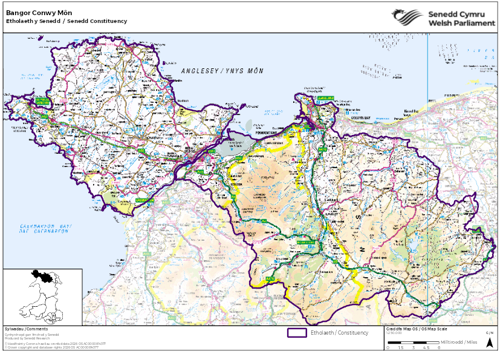 A map showing the Senedd constituency of Bangor Conwy Môn.