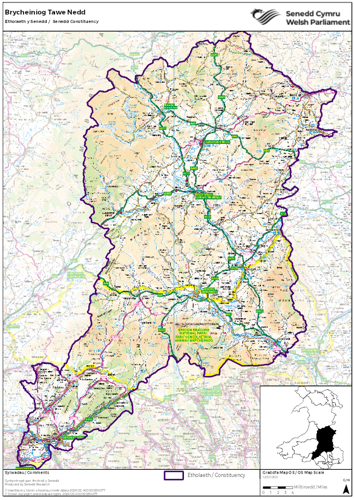 A map showing the Senedd constituency of Brycheiniog Tawe Nedd