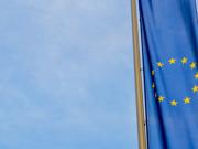 The article’s main image is of an EU flag in colour to the right hand side of the image, hanging vertically. The flag is in focus with a blurred background. 