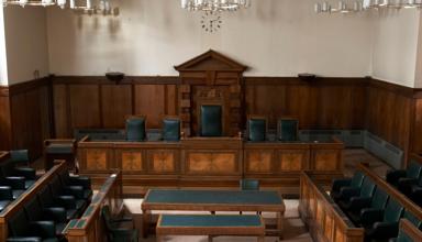 Photo of an empty courtroom
