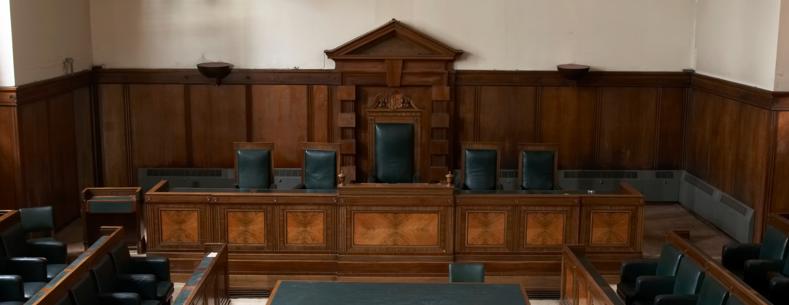 Photo of an empty courtroom