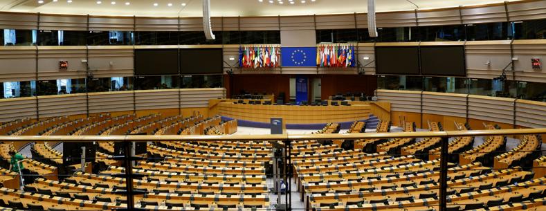 Picture of the Hemicycle debating chamber in the European Parliament Building in Brussels