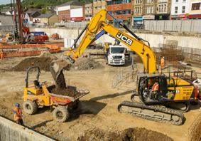 Construction work taking place at a building site.