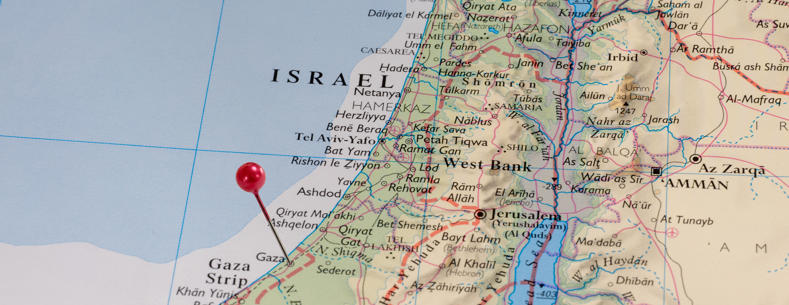 The article’s main image shows a coloured map of Israel and Gaza.