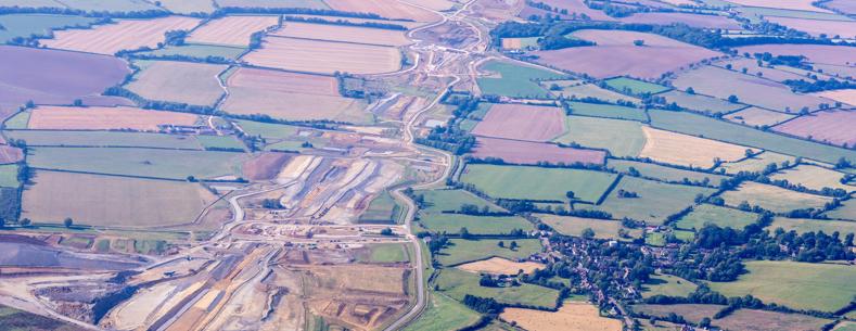 An image showing the HS2 route under construction to link London to the West Midlands. 