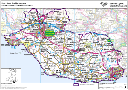 A map showing the Senedd constituency of Pen Y Bont Bro Morgannwg.