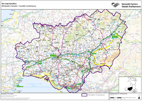 A map showing the Senedd constituency of Sir Gaerfyrddin.