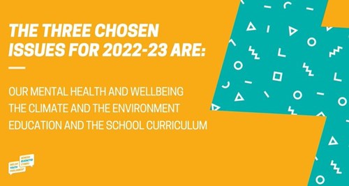 Orange slide with three priorities listed: mental health and wellbeing; the climate and the environment; education and the school curriculum.