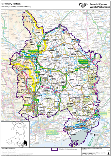 A map showing the Senedd constituency of Sir Fynwy Torfaen.