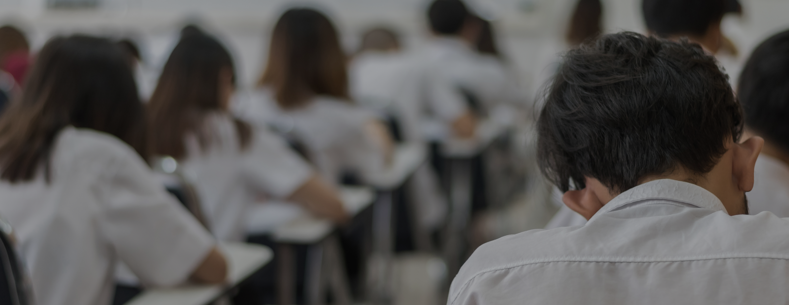 This is a photograph of student in an exam hall.