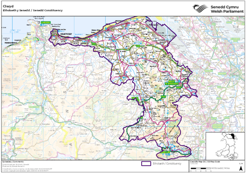 A map showing the Senedd constituency of Clwyd.