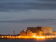 A landscape photograph of the old Wylfa power station at night.