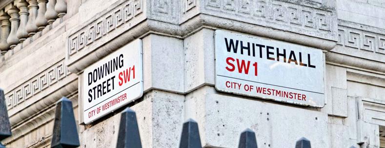 An image of the ‘Downing Street’ / ‘Whitehall’ street signs 