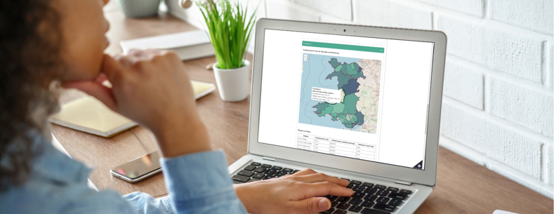 a computer showing a map