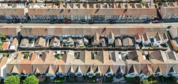An overhead picture of houses