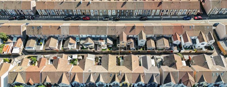 An overhead picture of houses