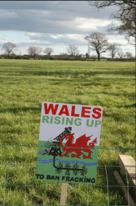 Anti-fracking in Wales protest sign