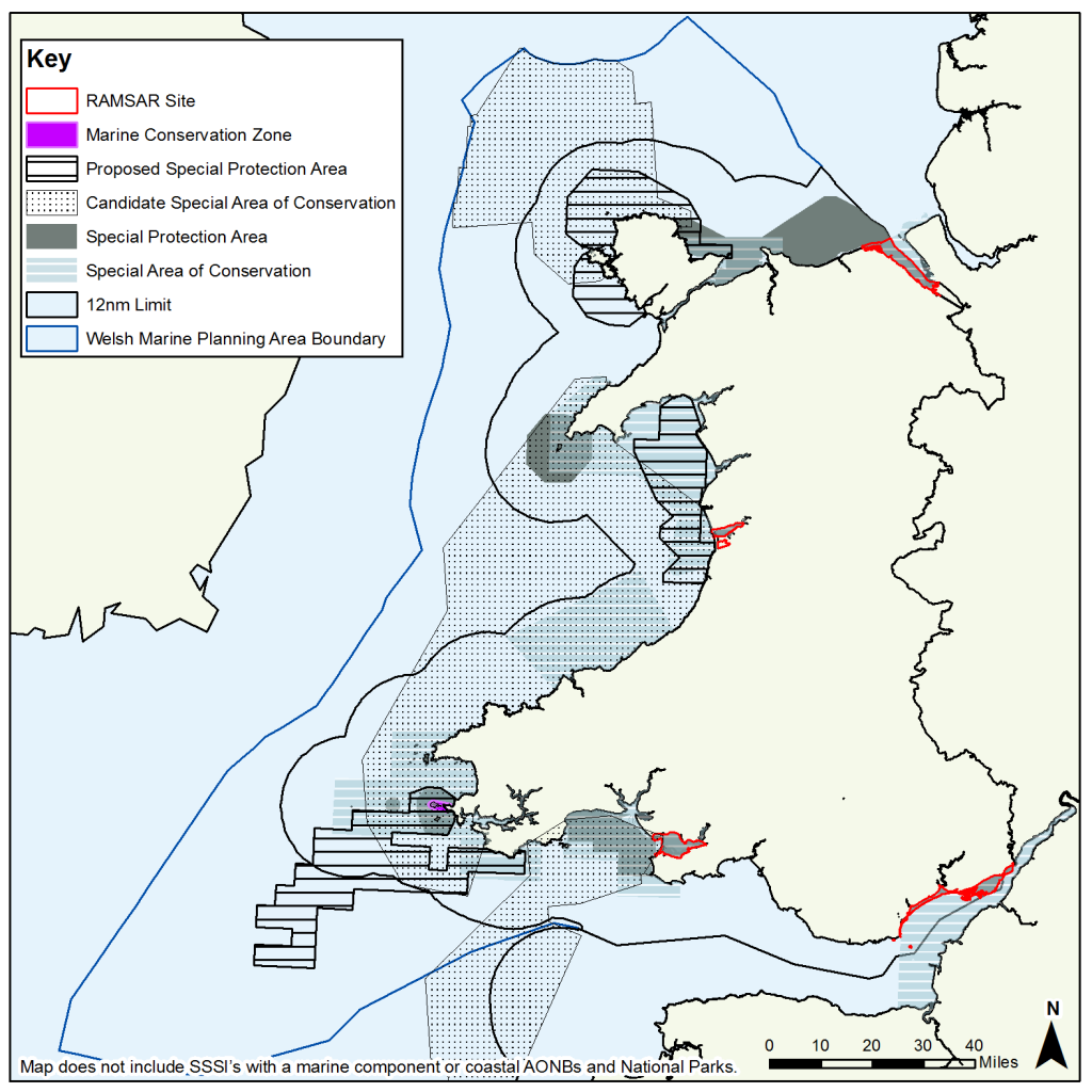 Map showing the types of Marine Protected Areas in Wales